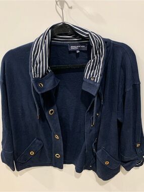Jones New York Navy Striped-Collar Button Jacket size S